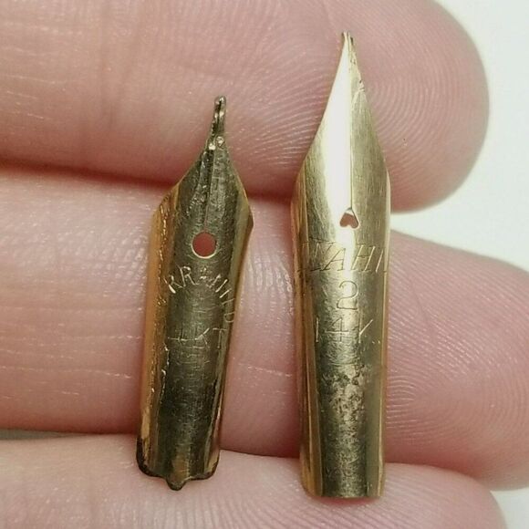 Vintage Lot of 2 14k Yellow Gold Fountain Pen Nibs, 0.6 Grams - AS IS - Picture 1 of 8